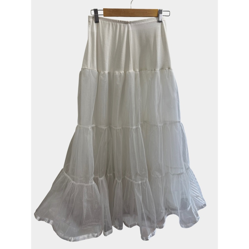 Vintage White Tiered Petticoat 3 Layer Crinoline Tulle Skirt Slip Bridal Costume - Picture 2 of 5